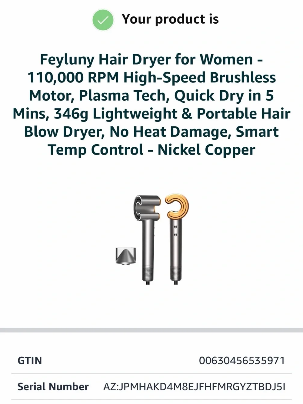 Feyluny NIB Hair Blow Dryer High-Speed Brushless Portable with Nickel Copper